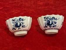 Pair Georgian Worcester Tea Bowl Three Flower Blue and White  Dr Wall Period VGC