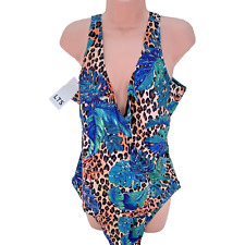 LTS Wrap Swimsuit, Size UK 20 Tall, Blue & Brown Tropical Leopard Print RRP £40