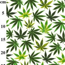 100% Cotton Fabric - Hemp Leaf Green Weed Print on Ivory - Craft Fabric Material