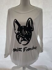 t-shirt h&m size L white dog graphic print viscose Long sleeve womens