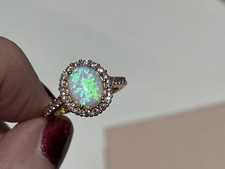 QVC Yellow Gold Plated Sterling Silver Simulated Opal & Diamonique Ring UK M