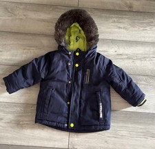 BABY BOYS NAVY BLUE COAT BOYS HOODED 12 - 18 MONTHS LIME GREEN LINING BNWOT