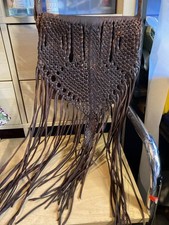 Vintage Moroccan Fringed Braided Leather Crossbody Thong Shoulder Bag Hippie
