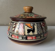 Vintage Andean Llama Terracotta Pot Hand Painted Folk Art Peru Boho Decor Jar