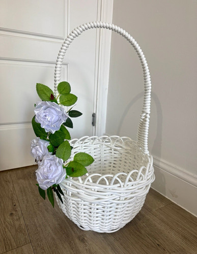 White wicker rattan basket - white, wicker/rattan