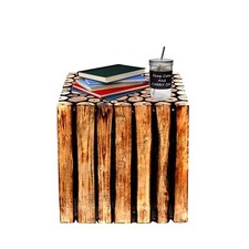 Wooden Handcrafted Rectangle Shape Stool/Table Natural Wood Logs Smooth Finish