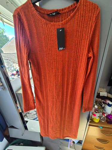 Rust bodycon ribbed velour - bodycon,