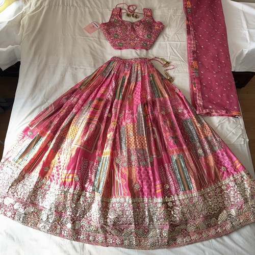 Pink mirror work lehenga - pink,