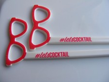 Two"Let's Cocktail"- Sticks With Reading Glasses Shaped Tops Height 7.3/4" Inch