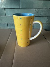 Vintage Whittard Of Chelsea Yellow & Blue Polka Dot Tall Latte Mug - Never Used