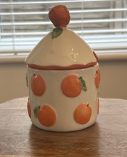 Hand painted ceramic Marmalade Jar, pretty raised Orange Design good condition