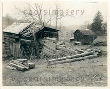 1934 Rustic Scene Wooden Outbuildings on Mountain Farm Press Photo