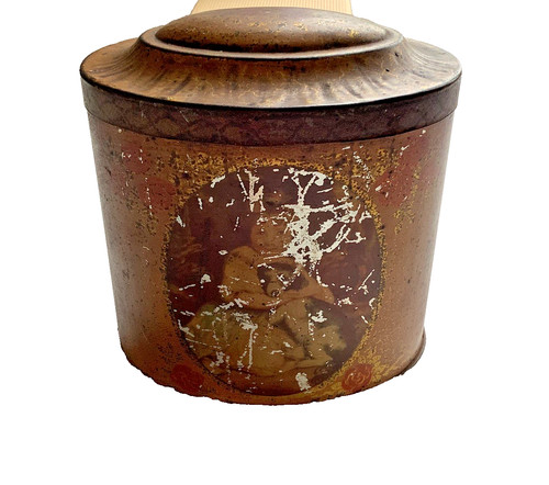 Antique oval tea caddy tin - antique,