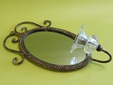 Vintage Wall Mirror With Glass Candle Holder - Distressed Finish / Sconce