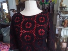 Joanna Hope Black Crochet Shift Dress With red lining and 3/4 Sleeves UK24