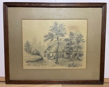 Antique pencil drawing signed - pencil,