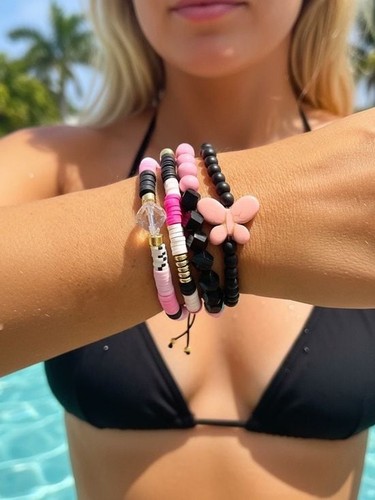 Pink black beaded bracelet - &,