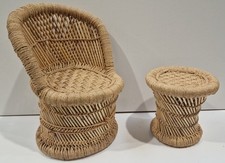 Handmade Natural Rattan Chair & Table Set 57cm Boho Kids Furniture Home Decor