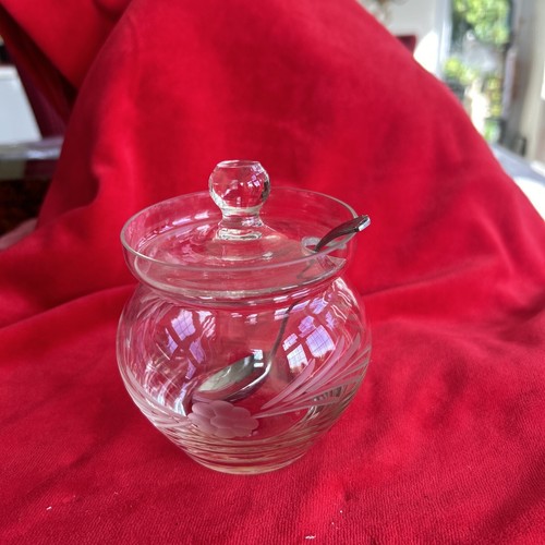 Etched glass sugar bowl - etched,