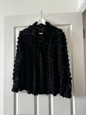 Zara Women's Long Sleeve Blouse Shirt Sheer Black Fabric With Flowers Size 10