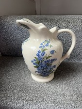 Crown Pottery Wide Lip Vintage Jug With Forget Me Not Flower Pattern 7.5” Tall