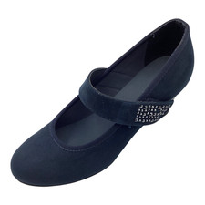 Graceland Womens Navy Faux Suede Mid Heel Mary Jane Court Shoes Size UK 4 Used