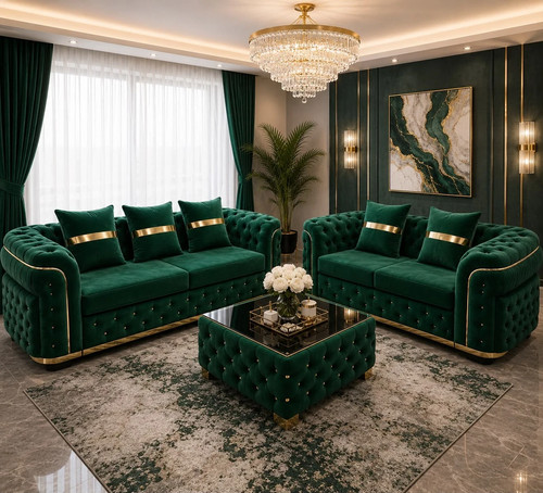 Velvet chesterfield sofa - velvet, 3+2