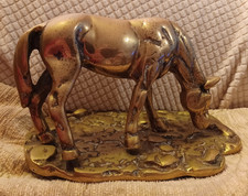 Vintage solid brass figure of a Horse Grazing on a brass stand