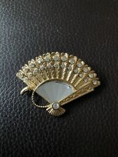 Genuine Swarovski - Gold Tone Fan Brooch - Retired - Swan stamp