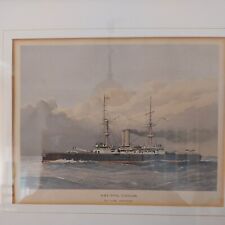 HMS Royal Sovereign 1st Class Battleship by W.Fred Mitchell Antique Print
