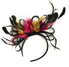 Black, Gold and Fuchsia Hot Pink Fascinator Headband Wedding Race