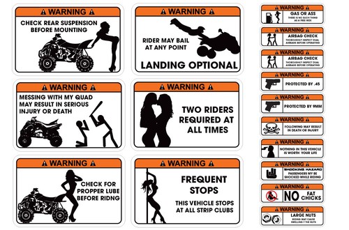 Funny warning decal atv quad - warning,