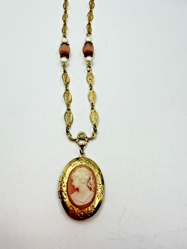 Vintage necklace locket cameo - necklace,