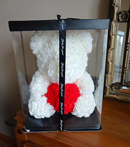 White rose teddy bear with - white,