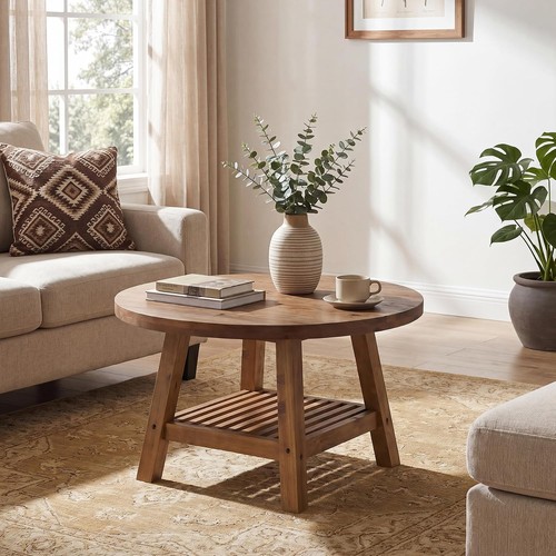 Solid wood round - solid, coffee