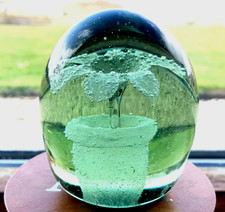 Antique Victorian Dump Paperweight Green Glass Pot Of Flowers