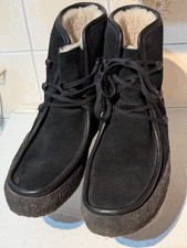 Clarks Originals Black Boots 6 D Womens Suede Wallabies wool Sherpa lined Ankle