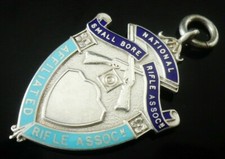 Sterling Silver Enamel Pocket Watch Fob, National Small Bore Rifle c.1960's