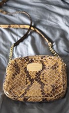 Michael Kors Hamilton Sand Brown Python Embossed Leather Crossbody Hand Bag.