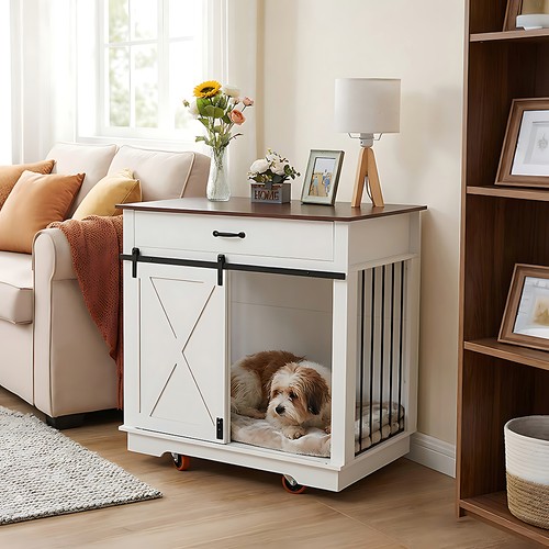 White wooden puppy cage - white,