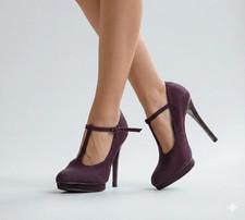 Burgundy Suede T-Bar Platform