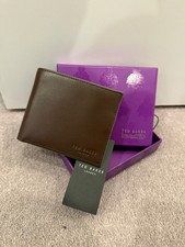 NEW Beautiful Green & Chocolate Brown Leather Ted Baker Wallet Colourful Lining