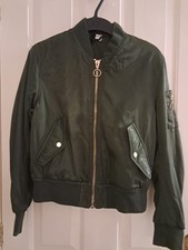 H & M LADIES Khaki Green Medium Padded Zipper Jacket. Size 12. Good Condition