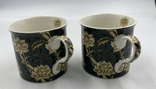 Two V & A Fine Bone China Mugs Teal & Beige