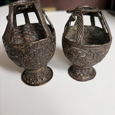 Pair of antique indian kashmir insence burners - kangri 
