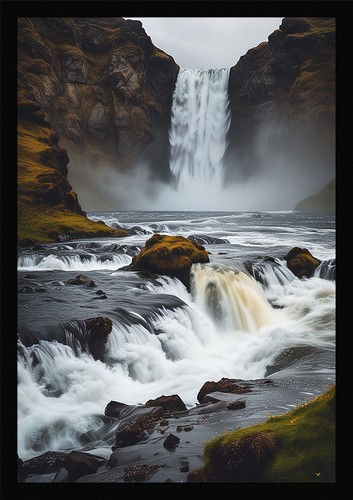 Waterfall beautiful framed - waterfall,