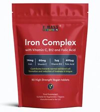 180 X 14mg IRON + Vitamin C, B12 & Folic Acid Energy Pregnancy Anaemic Tiredness