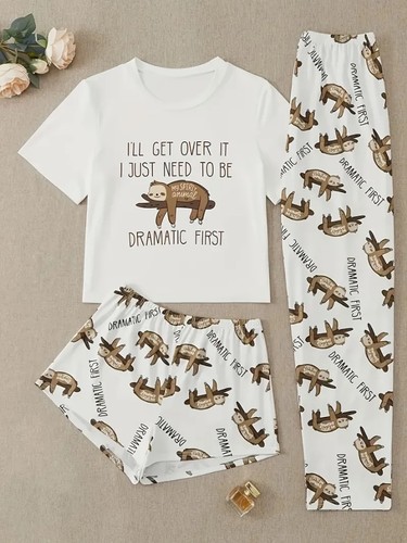 Ladies sloth pyjamas 3 piece - -,