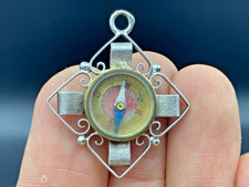 Victorian Solid Silver .750 Compass Pocket Watch Chain Pendant Fob Austria c1922