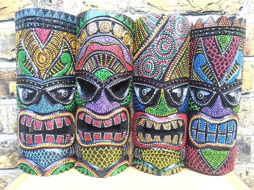 Tiki mask wood hand - wood, carved